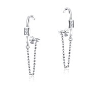 Elegant Style CZ Stone Stud Earrings With Chain STC-2187